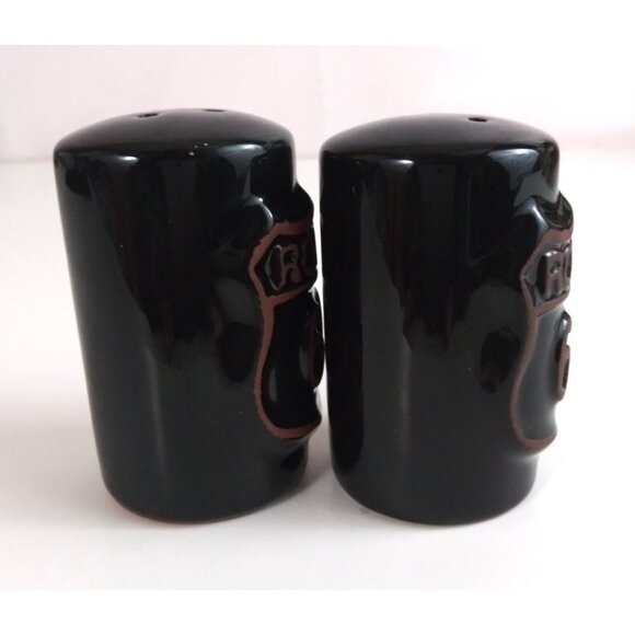 Vintage Route 66 Black Round Ceramic Salt & Pepper Shakers - Picture 2 of 6